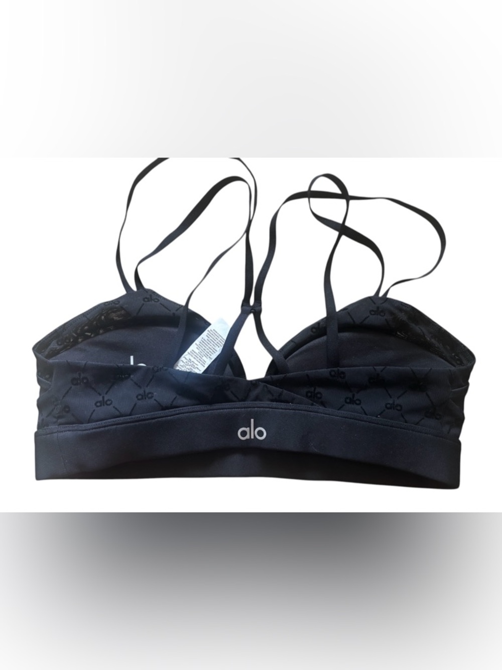 NEW ALO YOGA Airlift Mesh Celeste Sports Bra Black size XS w Pads Gym Run Logo